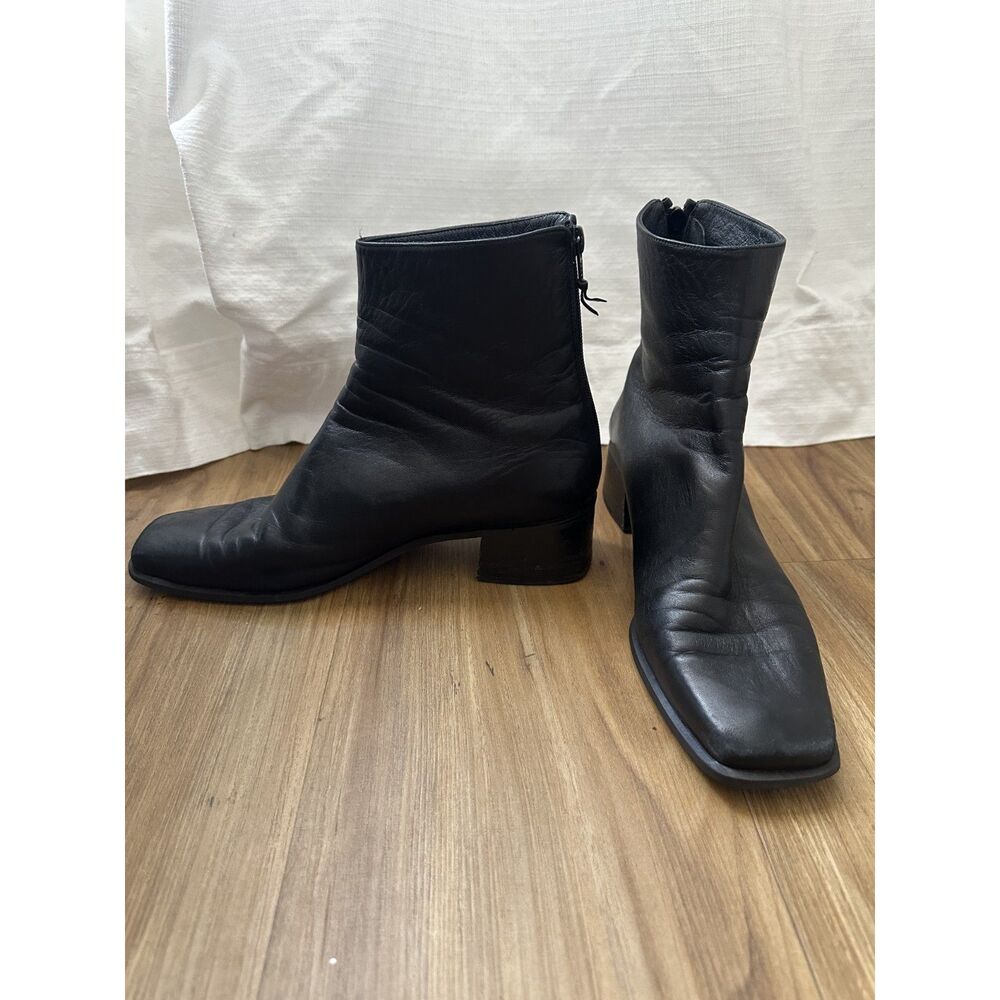 Stuart Weitzman Black Leather Ankle Boots Size 9.5, Made in Spain